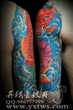 彩色鲤鱼包臂纹身