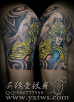 彩色三国人物赵云纹身