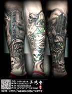 小腿黑白无常纹身