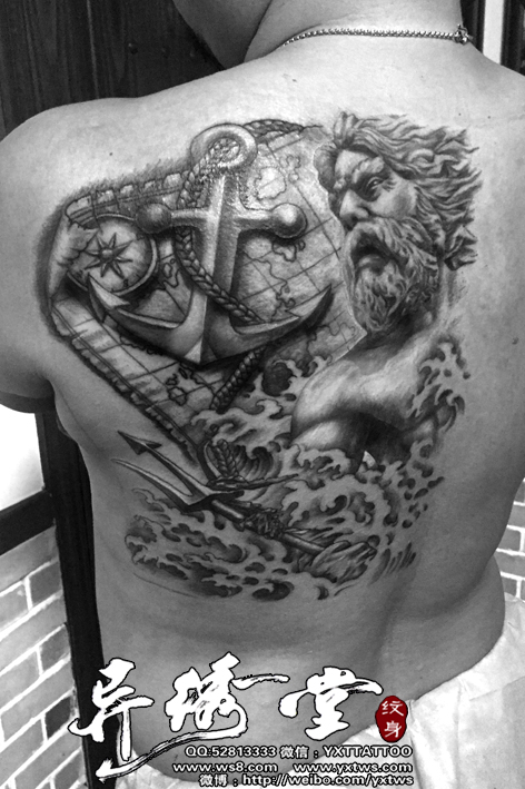 背部海神波塞冬纹身